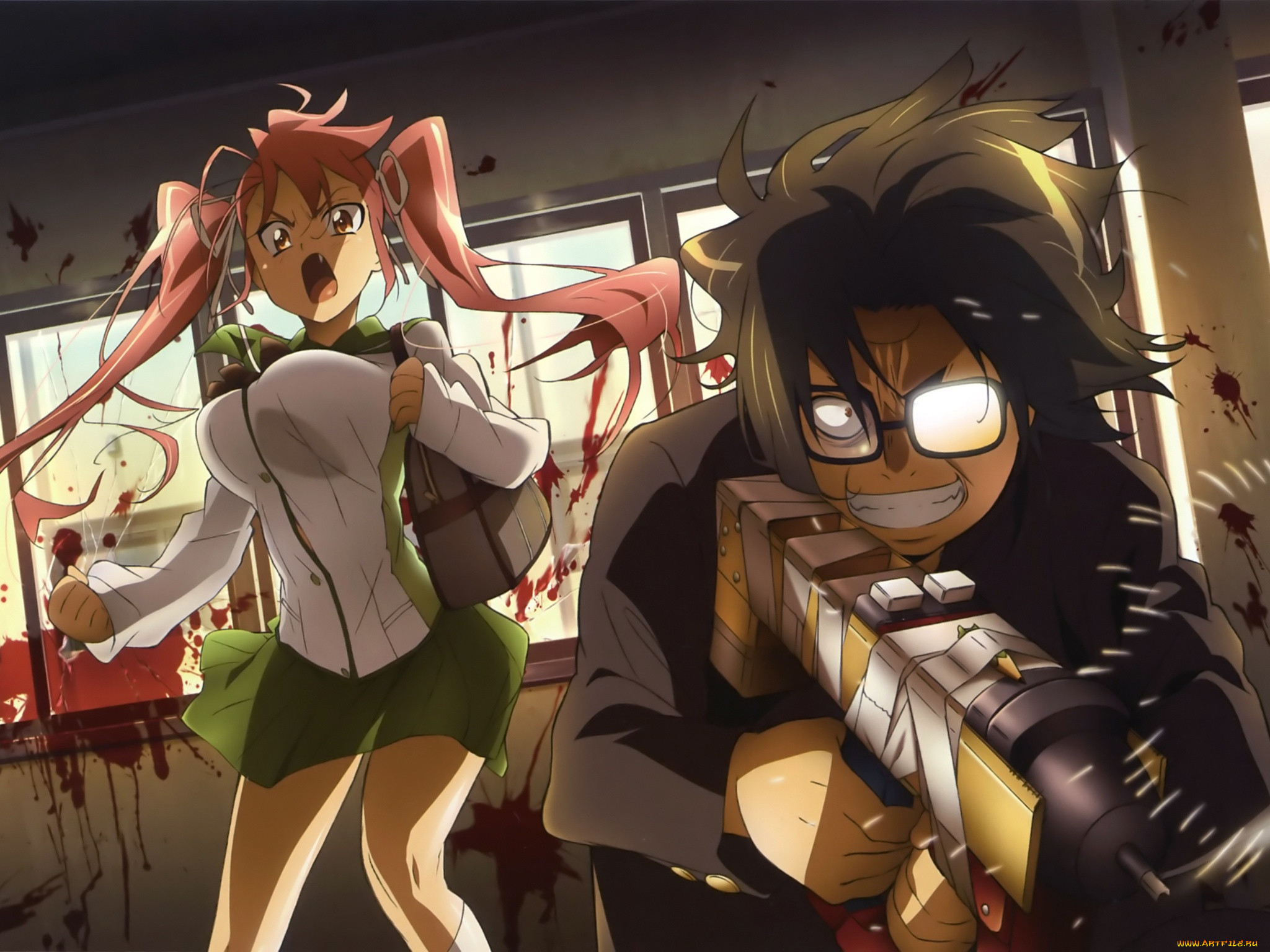 Обои Аниме Highschool of the Dead, обои для рабочего стола, фотографии аниме,  highschool, of, the, dead, девушка, кровь Обои для рабочего стола, скачать  обои картинки заставки на рабочий стол.